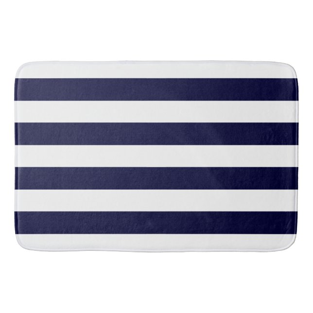 Chic Navy Blue Stripes Pattern Bath Mat (Front)