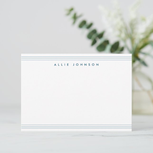 Chic Navy Blue Triple Line Two Border Name  Card (Standing Front)