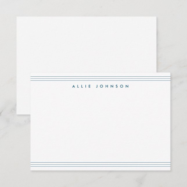 Chic Navy Blue Triple Line Two Border Name  Card (Front/Back)