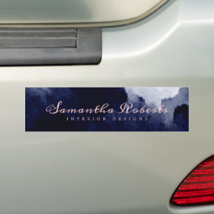 Chic Navy Blue Watercolor Abstract Blush Pink Bumper Sticker