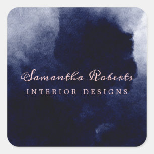 Chic Navy Blue Watercolor Abstract Blush Pink Square Sticker