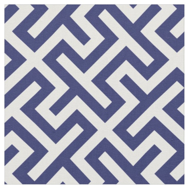 Chic navy blue white abstract geometric pattern fabric (Close Up)