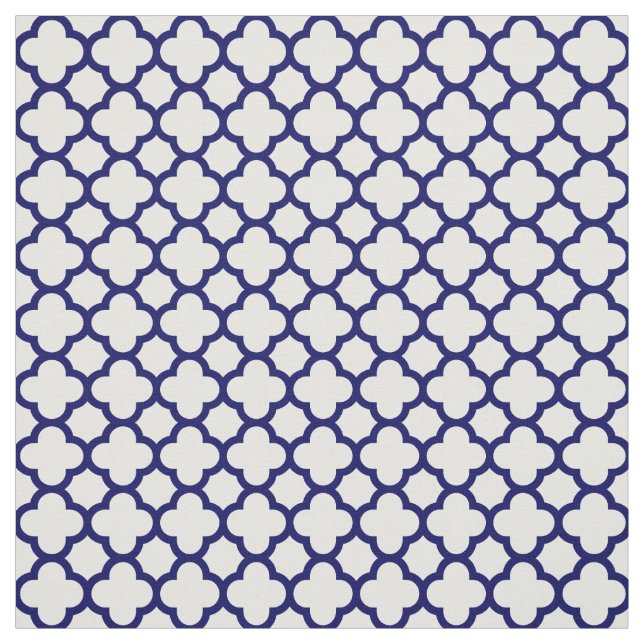 Chic Navy Blue White Classic Quatrefoil Pattern Fabric (Swatch)