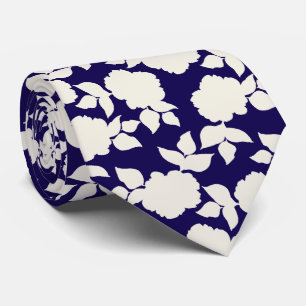 Chic navy blue &white floral pattern tie