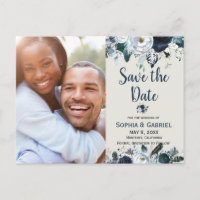 Chic Navy Blue White Flowers Wedding Save the Date