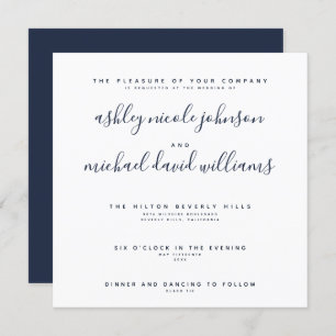 CHIC NAVY BLUE & WHITE SCRIPT Typography Wedding Invitation