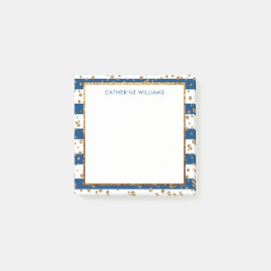 Chic Navy Blue White Stripe Gold Glitter Confetti Post-it Notes