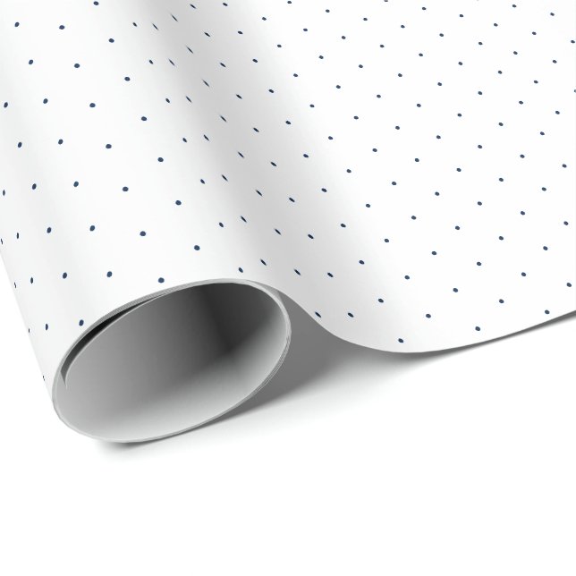 Chic navy blue white tiny polka dot pattern cute wrapping paper (Roll Corner)