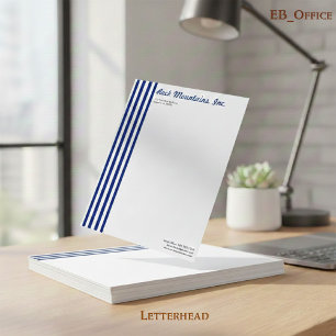 Chic Navy Blue & White Vertical Stripes Profession Custom Letterhead