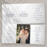 Chic Navy Blue & White Wedding Tri-Fold Programme<br><div class="desc">These beautiful programs are perfect for anyone getting married this year. The design features navy blue wording on a fresh white background, very trendy but with a timeless feel. The template wording is easy to personalise and there is also space to include your favourite photo. If you would like to...</div>
