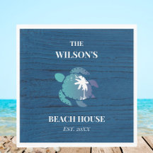 Chic Navy Blue Wood Turtle Family Beach House