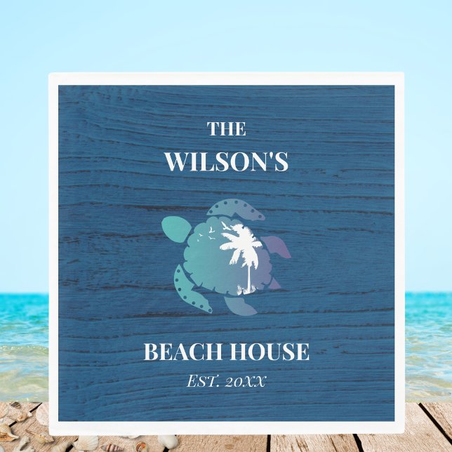Chic Navy Blue Wood Turtle Family Beach House Napkin (Creator Uploaded)