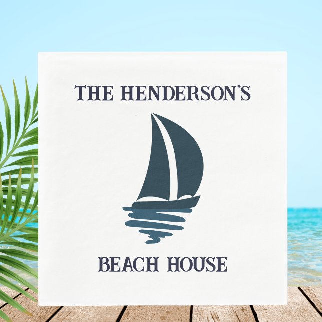 Chic Navy Blue Yacht Family Name Beach House Napkin (Creator Uploaded)