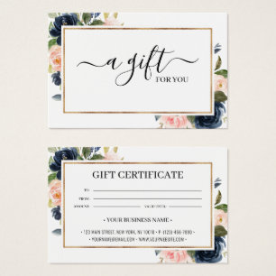 Chic Navy Blush Pink Floral Gift Certificate Card