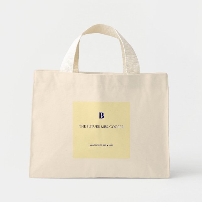 Chic Navy Coastal Monogram Future Mrs  Mini Tote Bag (Front)