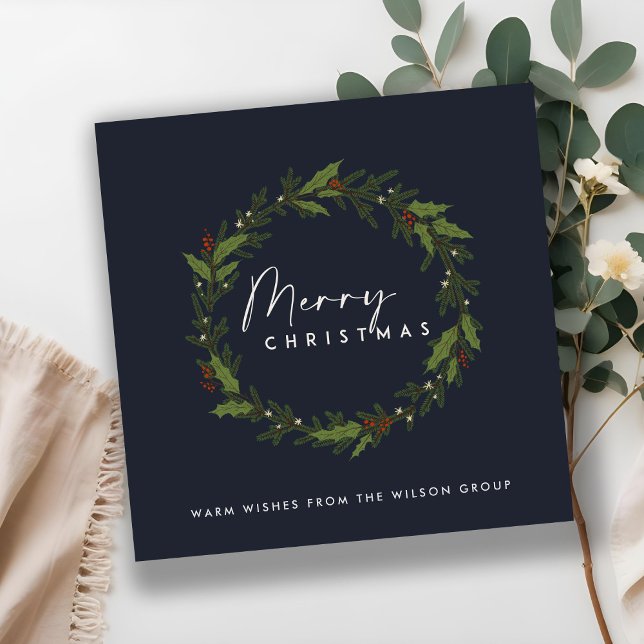 CHIC NAVY CORPORATE HOLLY BERRY WREATH CHRISTMAS HOLIDAY CARD (Creator Uploaded)