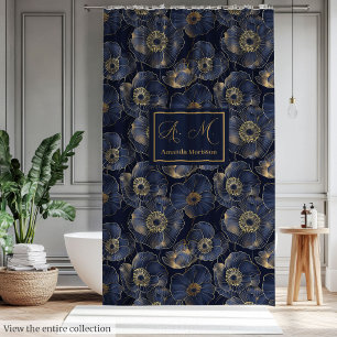 Chic Navy Gold Bathroom Statement Curtain