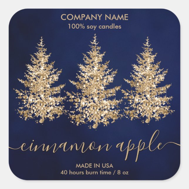 Chic Navy Gold Christmas Tree Candle Product Label (Front)