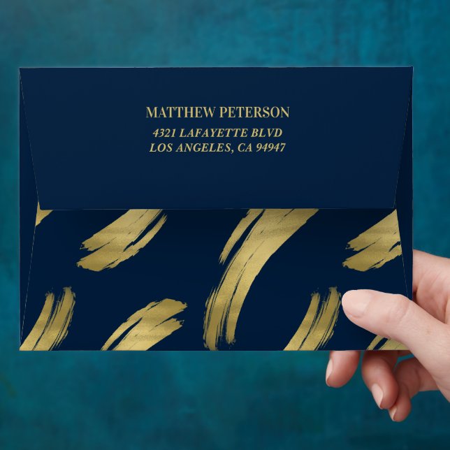 Chic Navy Gold Foil Birthday Personalised Envelope (Hand)