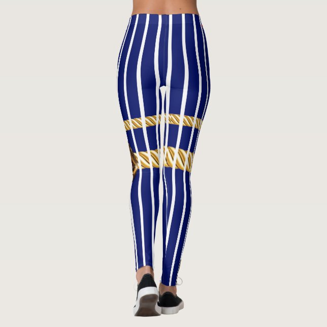 Chic Navy Gold Lips Lines Beauty Girly Custom Leggings (Back)