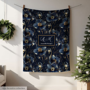 Chic Navy Gold Throw Elegant Monogram Gift Idea Fleece Blanket