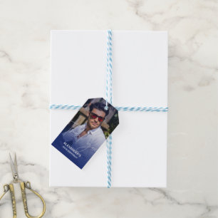Chic Navy Gradient Photo Birthday Thank you Gift Tags