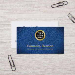 Chic Navy Leather Professional Round Gold Logo Business Card