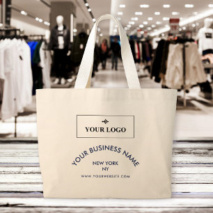 Chic Navy Logo Business Name Website Promotional Tote Bag