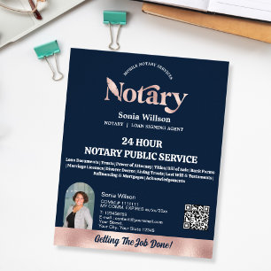 Chic Navy Mobile Notary QR Code Photo Flyer