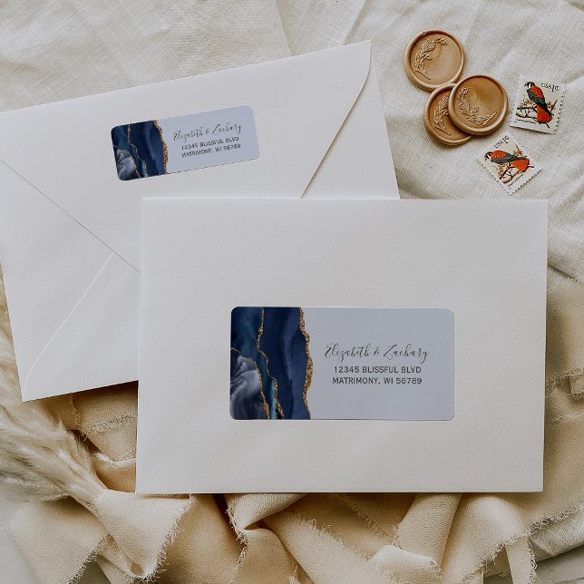 Chic Navy Pale Blue Gold Wedding Return Address (Creator Uploaded)