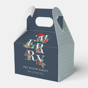 Chic Navy Red Green White Merry Christmas Foliage Favour Box