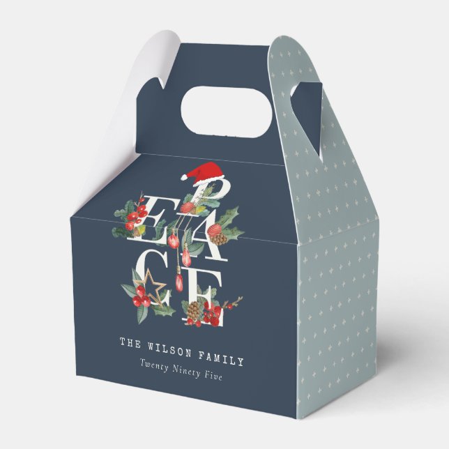 Chic Navy Red Green White Peace Christmas Foliage Favour Box (Front Side)