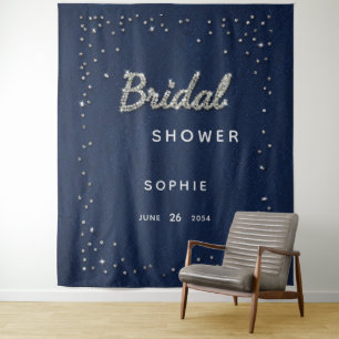 Chic Navy Sparkle Glitter Bridal Shower Backdrop Tapestry