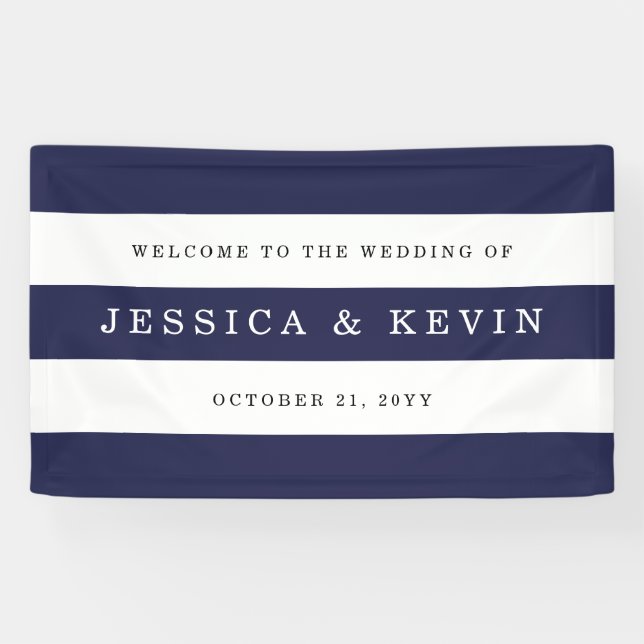 Chic Navy Stripes Wedding Banner (Horizontal)