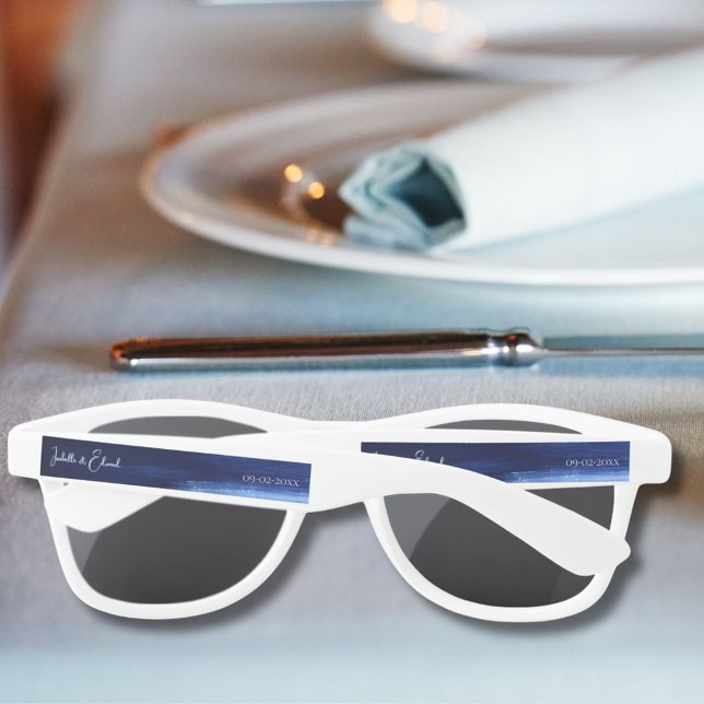 Chic Navy Watercolor Brush Strokes Guest Favours Sunglasses (Creator Uploaded)