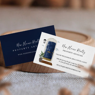 Chic Navy Watercolor Front Door Entranceway Design Business Card