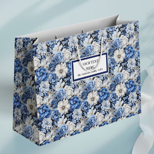 Chic Navy White Ivory Floral Stylish Gift Bag