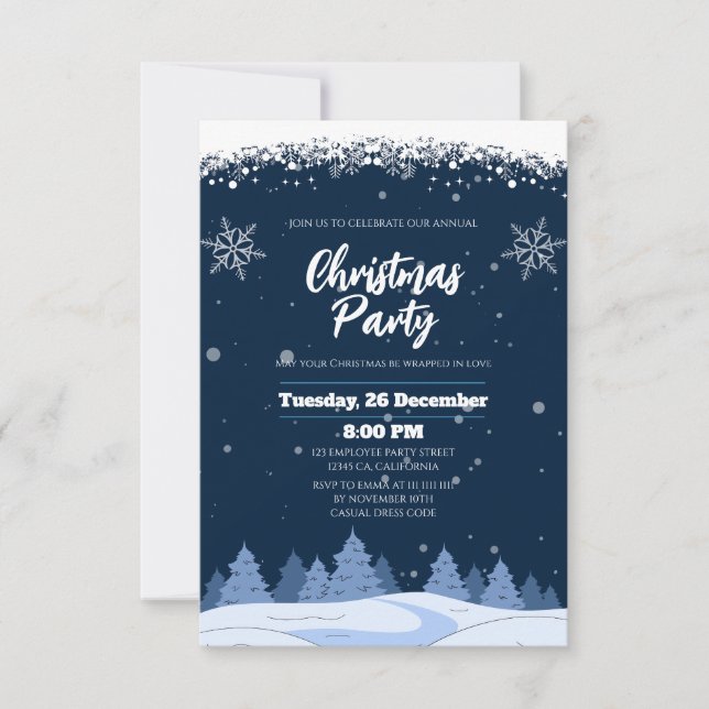Chic Navy Winter Wonderland Christmas Party Invitation (Front)