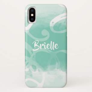 Chic Neo Mint Green Watercolor Swirls With Name iPhone X Case
