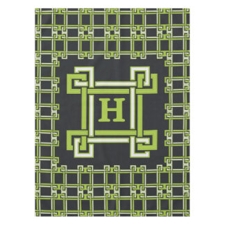Chic Neon Citrus Green Black Monogram Tablecloth
