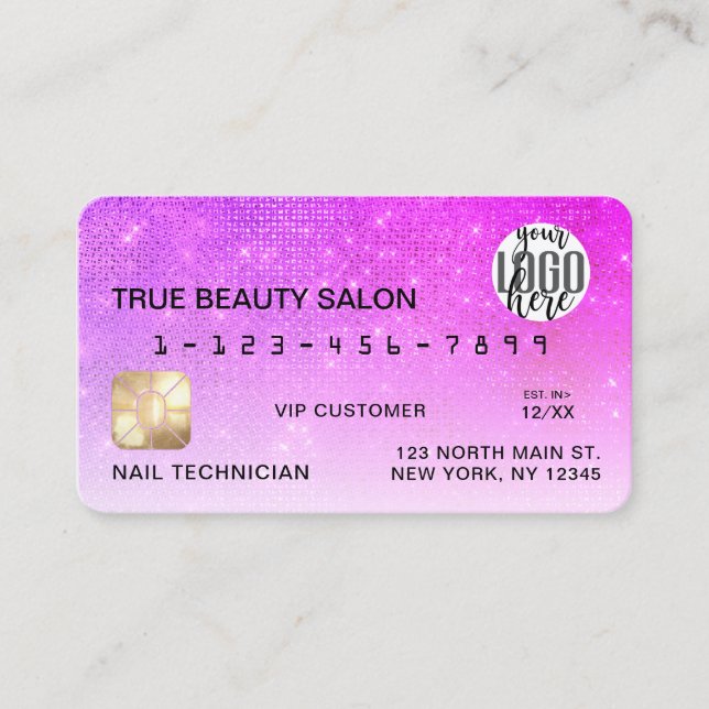Chic Neon Magenta Sequin Glitter Credit Card Logo (Front)