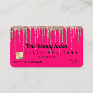 Chic Neon Pink Rose Gold Glitter Drips Gift Credit Business Card