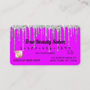 Chic Neon Purple Silver Glitter Drips Credit Business Card