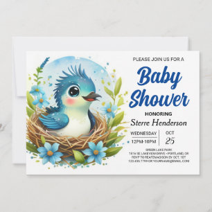 Chic Nest Blue Bird Boy Baby Shower Invitation