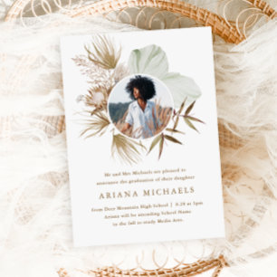 Chic Neutral Boho Wreath Photo Graduation Invitation