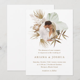 Chic Neutral Boho Wreath Photo Wedding Invitation