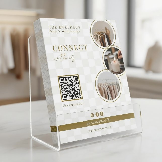 Chic Neutral Chequered Boutique QR Code Photo Flyer (Creator Uploaded)