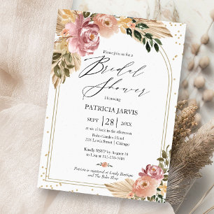 Chic Neutral Colours Boho Floral Bridal Shower Invitation