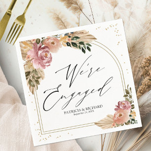 Chic Neutral Colours Boho Floral Engagement  Napkin