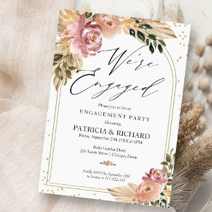 Chic Neutral Colours Boho Floral Engagement Party Invitation
